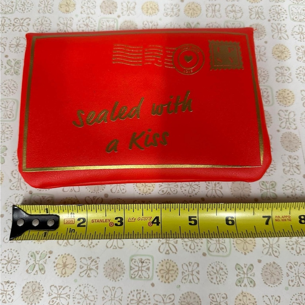Red 'Sealed with a Kiss' zip Ipsy Pouch